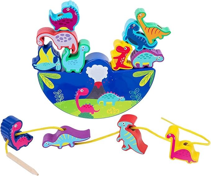 Dinosaur Toy from 3-5 Years Wooden Toy Stacking Game Wooden Balancing Stacking Stones Game 3D Montessori Threading Game Wooden Toy Motor Skills Toy Learning Toy Gifts for Children